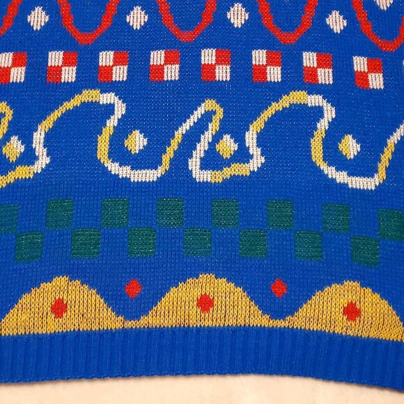 Vintage Marc Michel New York Sweater Men Blue Geometric Knit Pullover - Picture 12 of 12